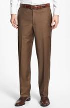 Men's Santorelli Luxury Flat Front Wool Trousers - Brown