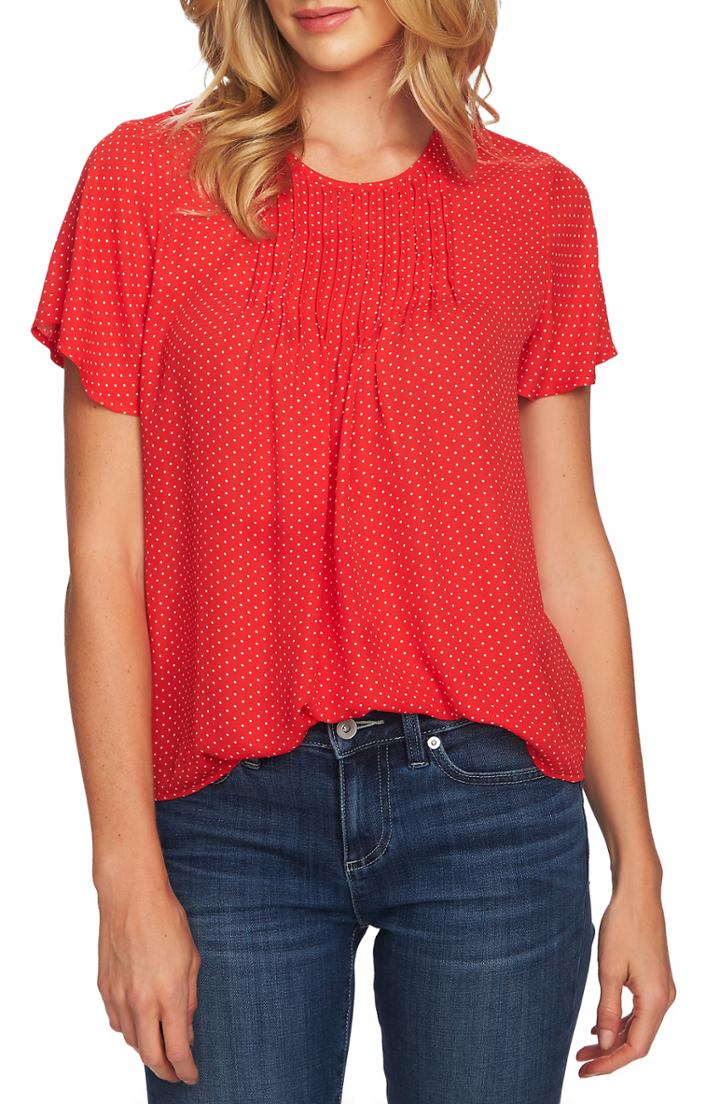 Women's Cece Refined Pintuck Pin Dot Blouse - Red