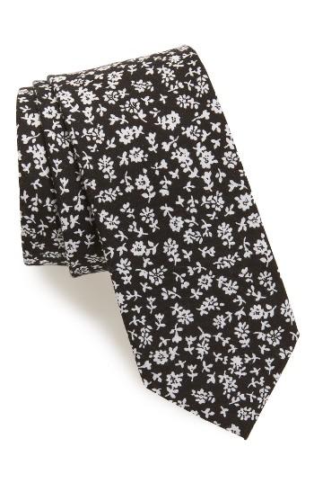 Men's 1901 Floral Print Cotton Tie, Size - Black