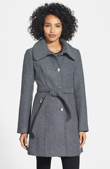 Jessica Simpson Belted Basket Weave Coat (online Only)