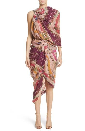 Women's Etro Drape & Twist Metallic Silk Dress Us / 42 It - Pink