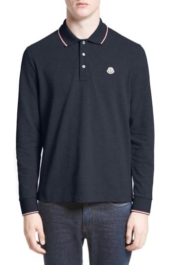 Men's Moncler Maglia Long Sleeve Polo, Size - Blue