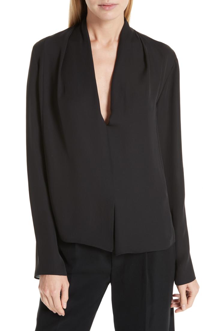 Women's Vince Drape Neck Silk Blouse - Black
