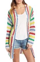 Women's Standard Form Crochet Cover-up Hoodie, Size - White