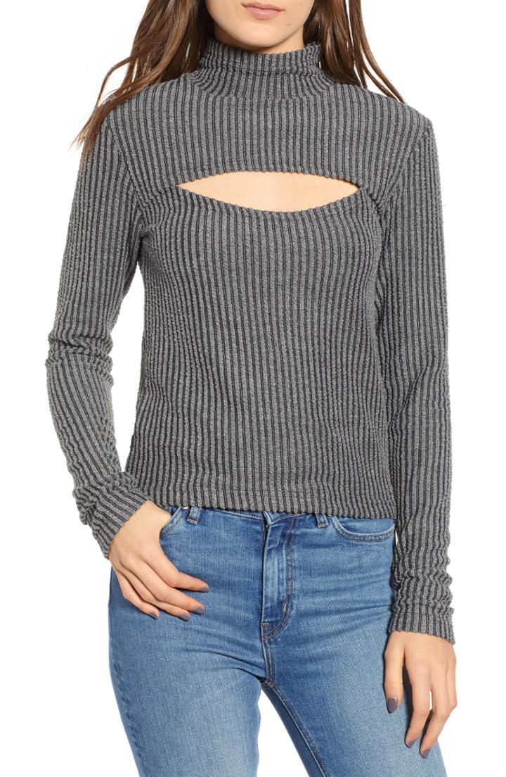 Women's The Fifth Label Spark Cutout Mock Neck Top - Grey