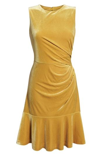 Women's Eliza J Draped Velvet Sheath Dress - Yellow