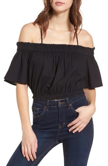 Women's Bp. Strappy Cold Shoulder Crop Top, Size - Black