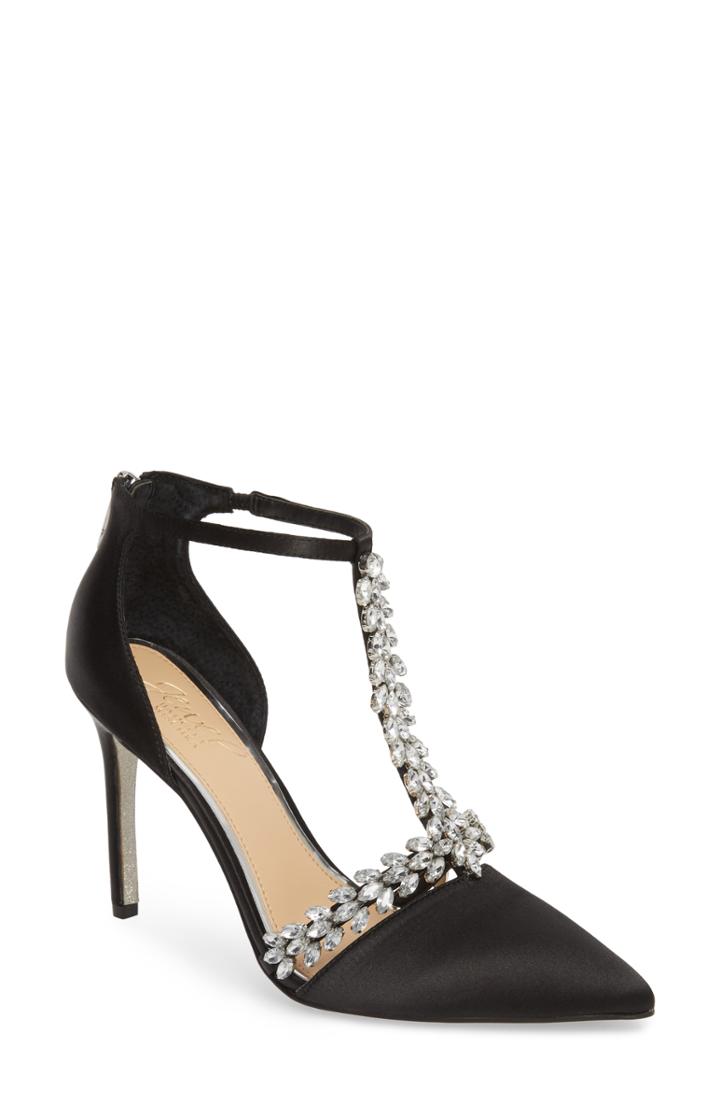 Women's Jewel Badgley Mischka Meena Crystal Embellished T-strap Pump .5 M - Black