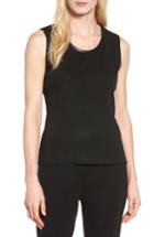Women's Ming Wang Faux Leather Trim Knit Tank - Black
