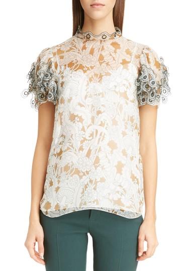Women's Chloe Eyelet Print Silk Organza Blouse Us / 36 Fr - Brown