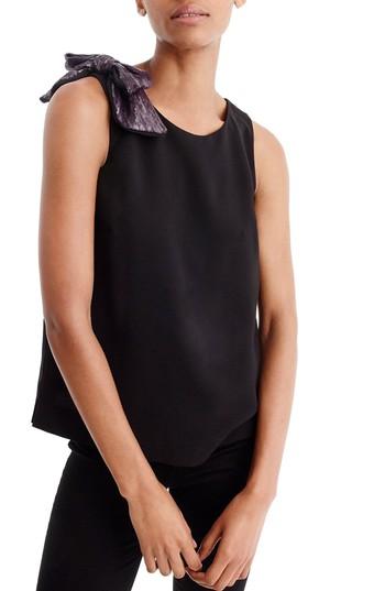 Women's J.crew Drapey Tank With Shoulder Bow - Black