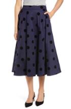 Women's 1901 Black Dot Circle Stretch Cotton Midi Skirt - Blue