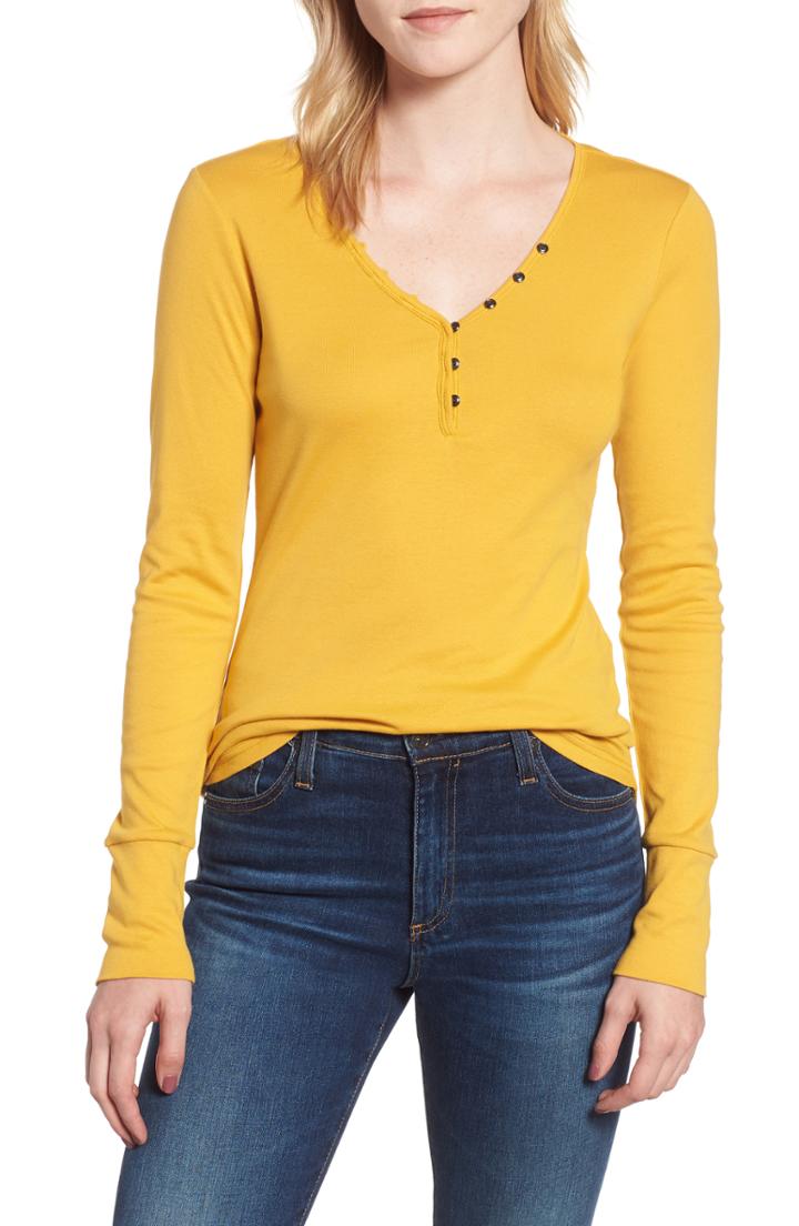 Women's Caslon V-neck Henley - Yellow