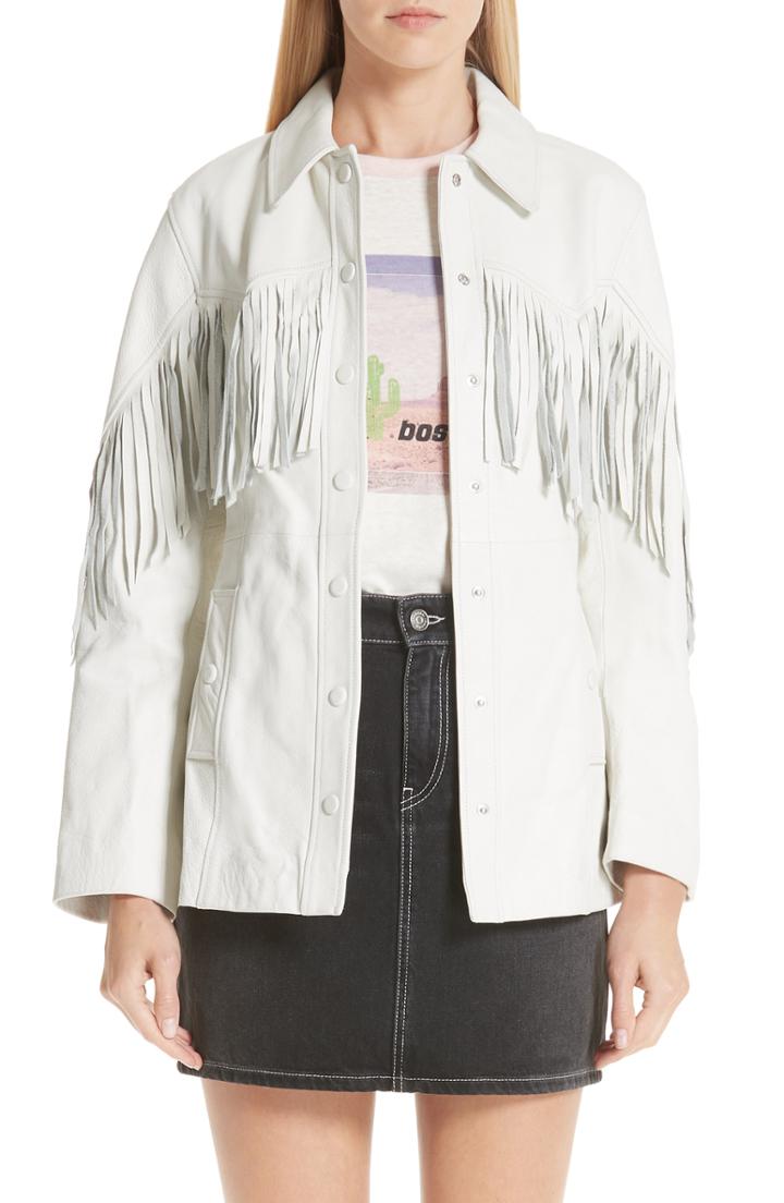 Women's Ganni Leather Jacket Us / 38 Eu - Ivory