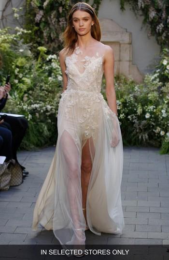 Women's Monique Lhuillier Embroidered Illusion Gown