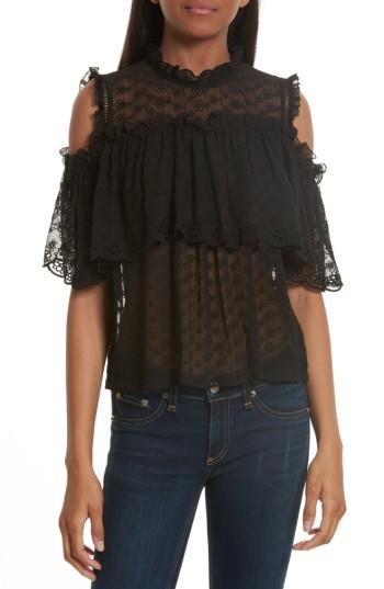 Women's Rebecca Taylor Cold Shoulder Eyelet Silk Top