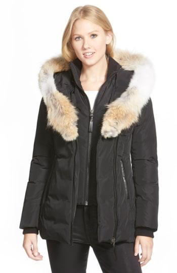 Women's Mackage Hooded Down Parka With Inset Bib & Genuine Fox Fur Trim