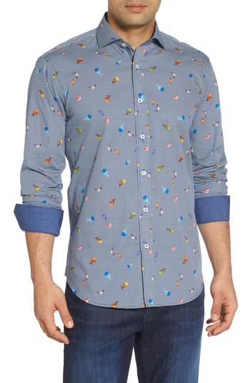 Men's Bugatchi Snail Trail Classic Fit Print Sport Shirt - Blue