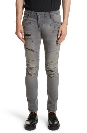 Men's Pierre Balmain Distressed Moto Jeans - Black