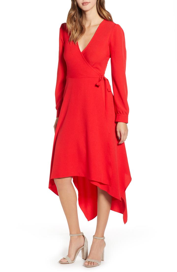 Women's Leith Sharkbite Hem Wrap Dress - Red