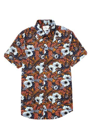 Men's Ben Sherman Psychedelic Floral Modern Fit Short Sleeve Sport Shirt - Blue