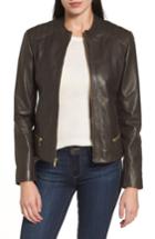 Women's Cole Haan Leather Moto Jacket - Grey