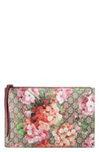 Gucci Gg Blooms Large Canvas & Suede Pouch -