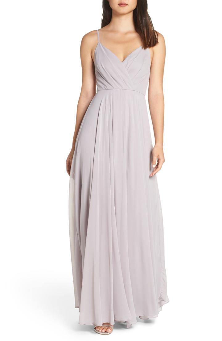 Women's Lulus Surplice Chiffon Gown - Red
