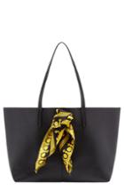 Versace Tribute Baroque Scarf Leather Tote - Black
