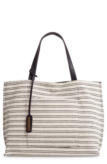 Street Level Reversible Stripe & Faux Leather Tote - Black