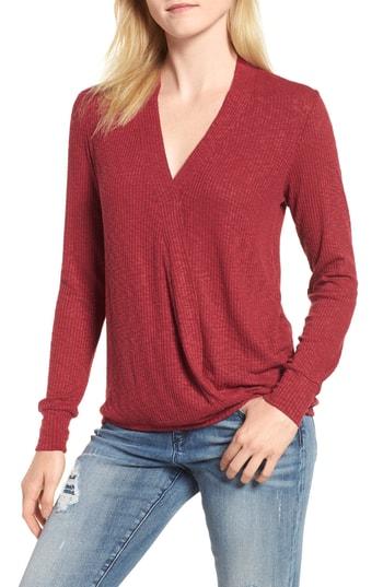 Women's Bobeau Faux Wrap Knit Top - Burgundy