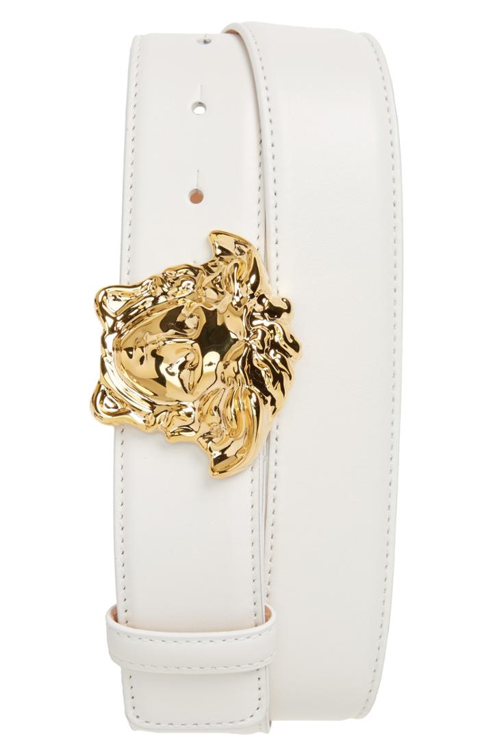 Men's Versace Medusa Head Leather Belt 5 Eu - White/hot Gold