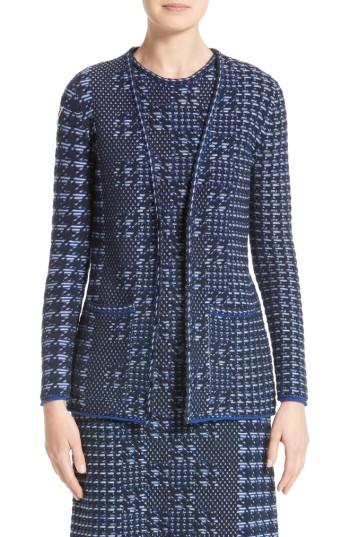 Women's Oscar De La Renta Pixelated Houndstooth Cardigan - Blue