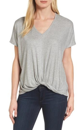 Women's Bobeau Twist Front V-neck Tee - Grey