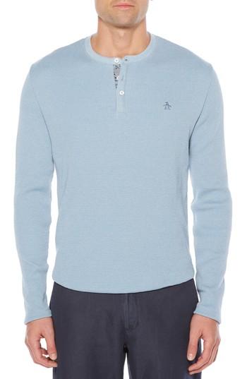 Men's Original Penguin Waffle Knit Henley, Size - Blue