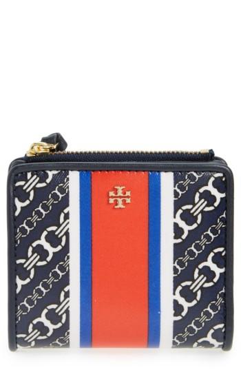 Women's Tory Burch Mini Gemini Link Coated Canvas Wallet - Blue