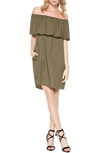Women's Sanctuary Stella Off The Shoulder Shift Dress - Green