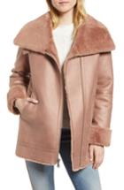 Women's Bcbgeneration Asymmetrical Zip Faux Shearling Coat - Pink