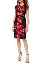 Women's Wallis Poppy Print Stretch Jersey Dress Us / 8 Uk - Black