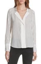 Women's Frame Notch Contrast Placket Silk Blouse - Ivory