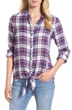Women's Bobeau Cold Shoulder Plaid Shirt, Size - Burgundy