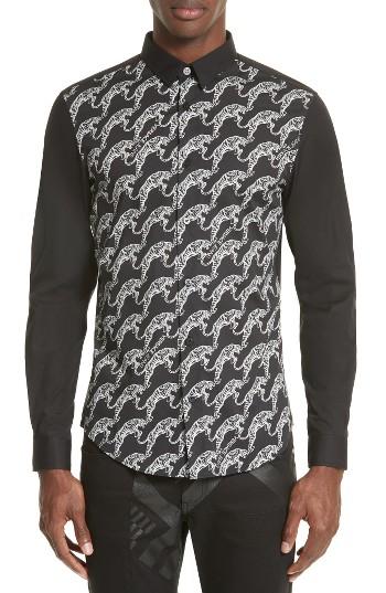 Men's Versace Jeans Tiger Print Sport Shirt Eu - Black