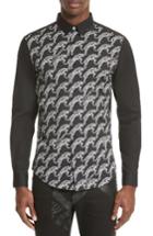 Men's Versace Jeans Tiger Print Sport Shirt Eu - Black