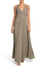Women's Watters 'karen' V-neck A-line Chiffon Gown - Grey