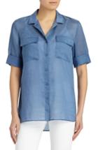 Women's Lafayette 148 New York Fran Ramie Blend Blouse - Blue