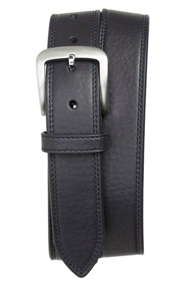 Men's Shinola Double Stitch Leather Belt - Navy