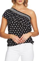 Women's Cece One-shoulder Ruffle Print Top - Black