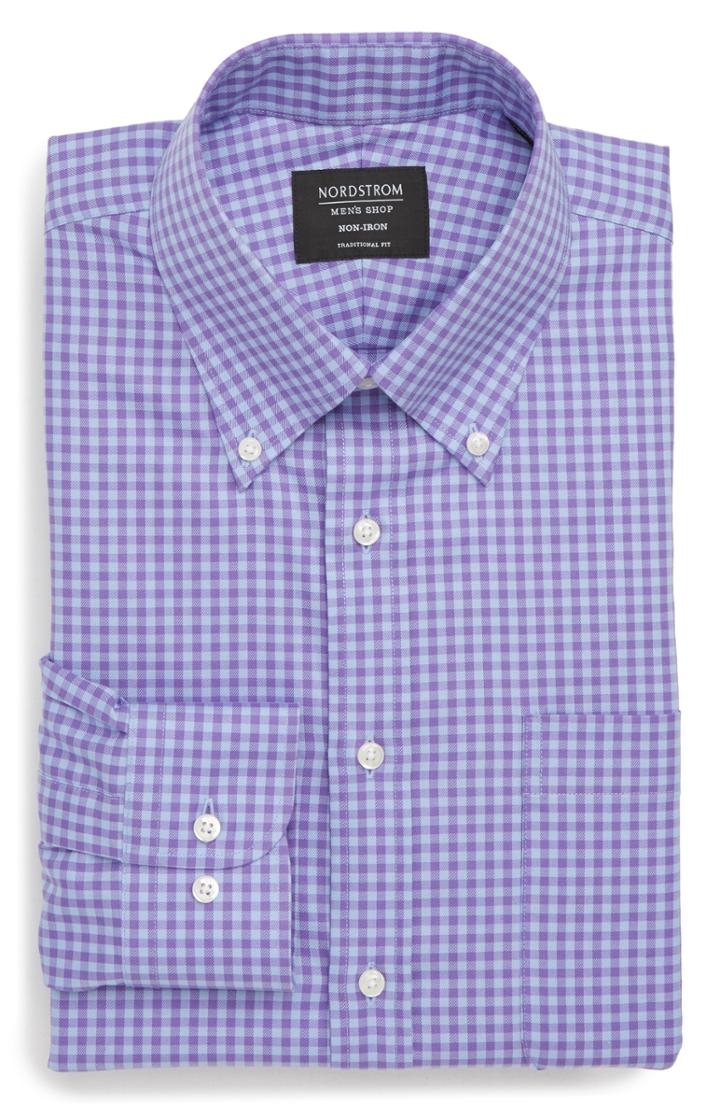 Men's Nordstrom Men's Shop Traditional Fit Non-iron Gingham Dress Shirt .5 - 35 - Purple