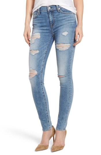 Women's 7 For All Mankind Ripped High Waist Skinny Jeans - Blue