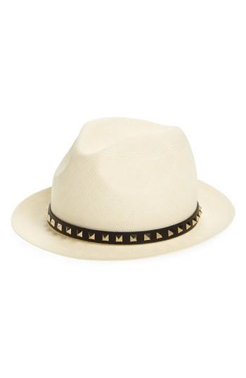 Women's Valentino Garavani Rockstud Straw Trilby - Black